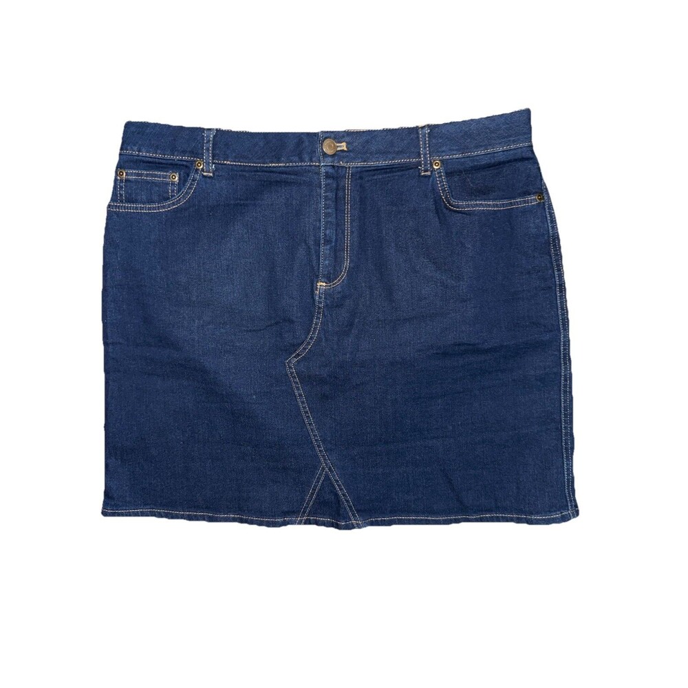 NWT Garnet Hill Womens Size 16 Essential Straight Blue Denim Skirt 37x19